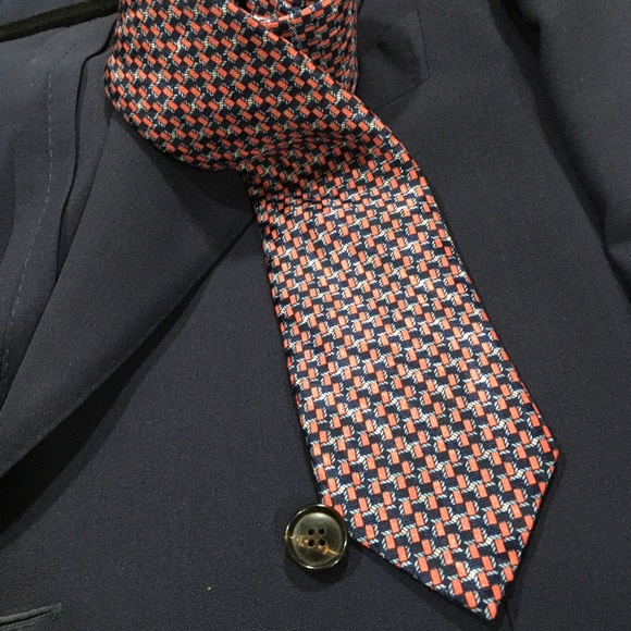BRIONI- Blue and red printed pattern necktie. - Picture 1 of 4